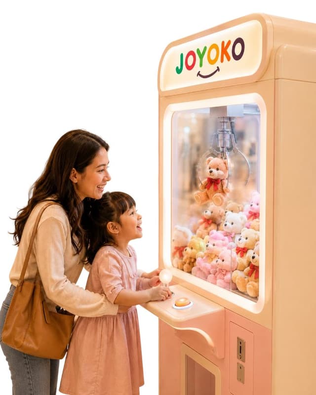 Mother and daughter enjoying a Joyoko claw machine